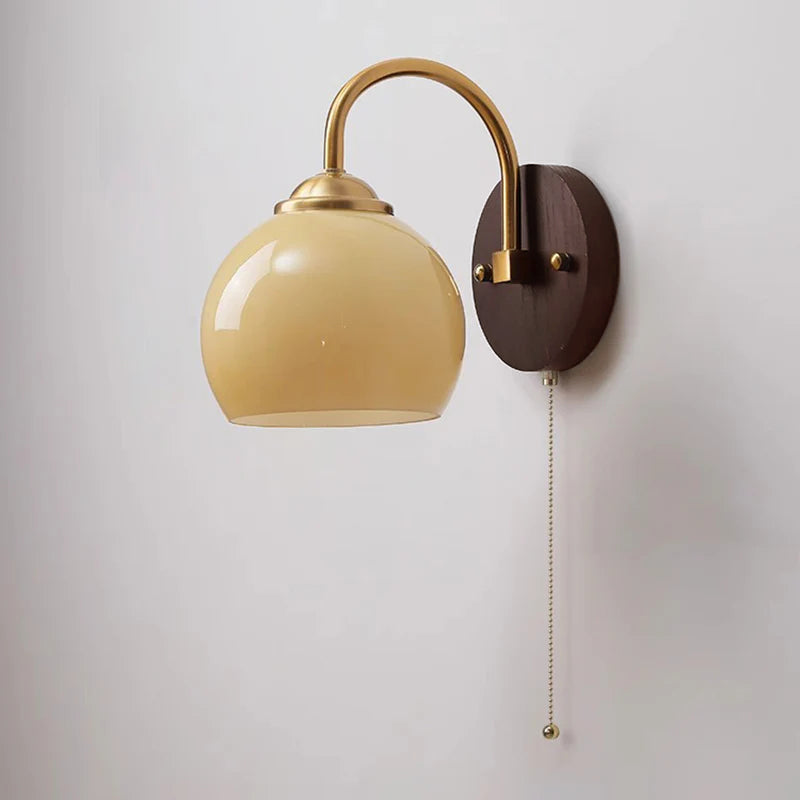 Modern Mid-Century Cream Oval Ash Wood Glass Wall Sconce Lamp