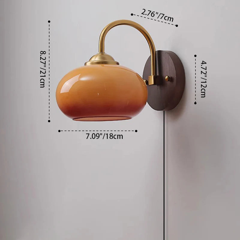 Modern Mid-Century Cream Oval Ash Wood Glass Wall Sconce Lamp