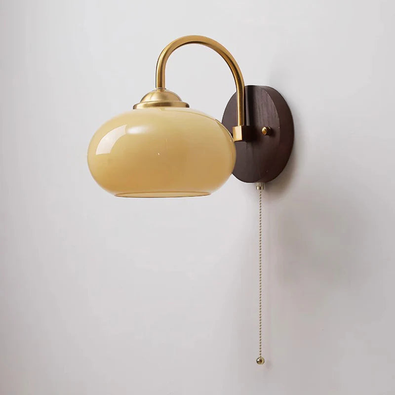Modern Mid-Century Cream Oval Ash Wood Glass Wall Sconce Lamp