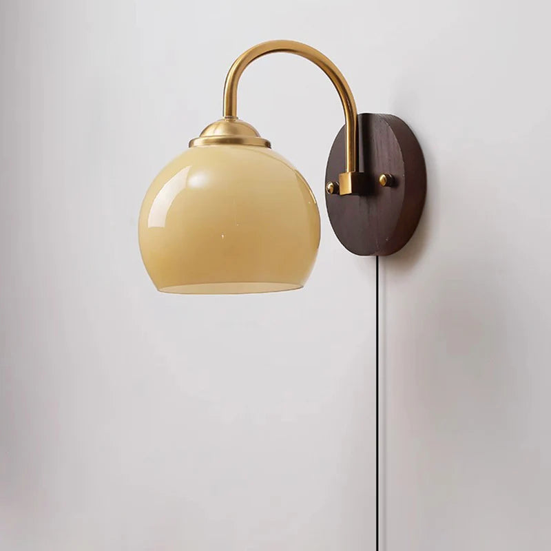 Modern Mid-Century Cream Oval Ash Wood Glass Wall Sconce Lamp