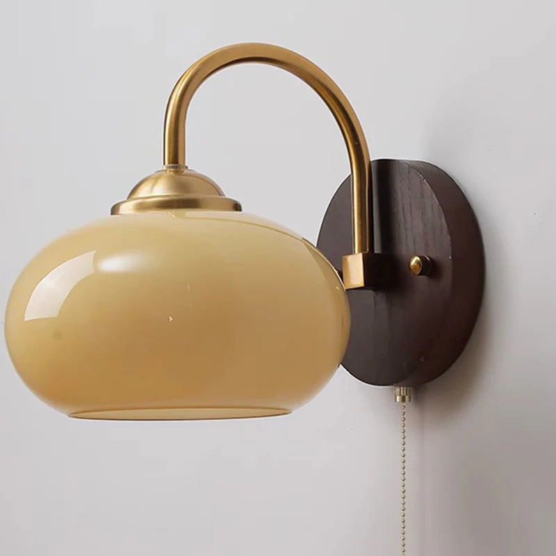 Modern Mid-Century Cream Oval Ash Wood Glass Wall Sconce Lamp