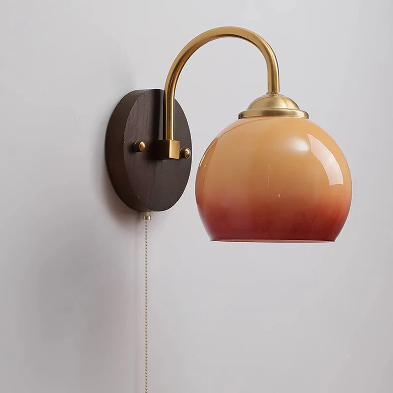 Modern Mid-Century Cream Oval Ash Wood Glass Wall Sconce Lamp