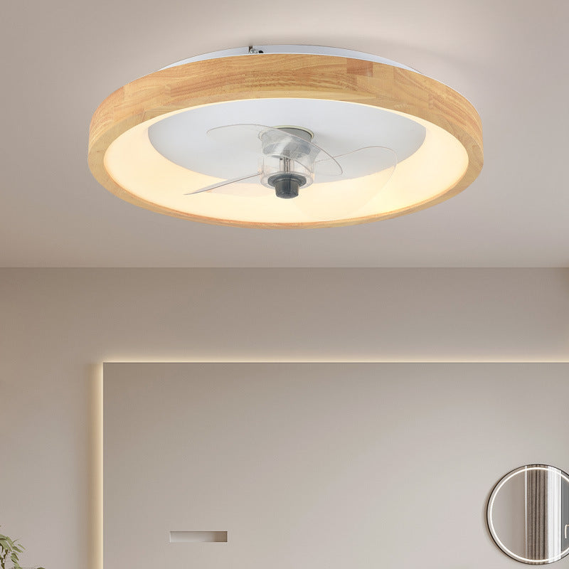 Modern Minimalist Round Dome Wood Acrylic LED Ceiling Fan Light for Bedroom