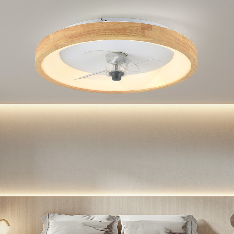 Modern Minimalist Round Dome Wood Acrylic LED Ceiling Fan Light for Bedroom