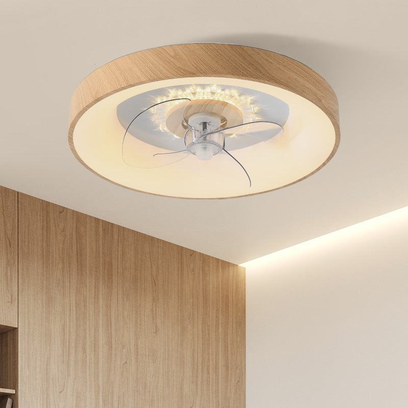 Modern Minimalist Round Dome Wood Acrylic LED Ceiling Fan Light for Bedroom