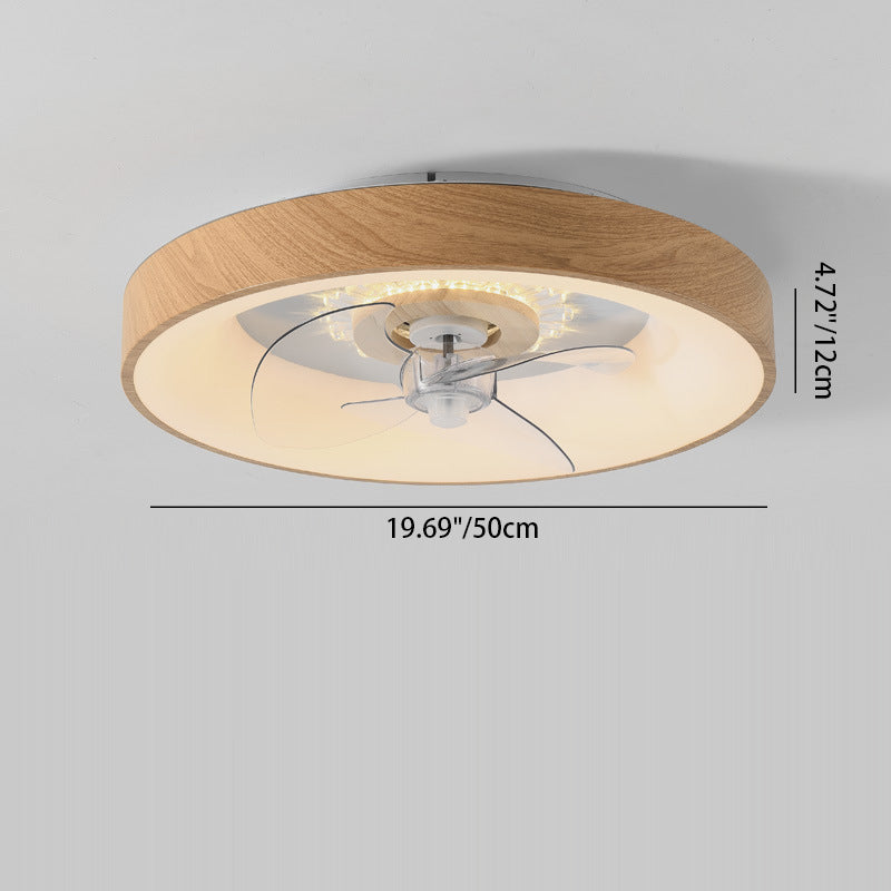 Modern Minimalist Round Dome Wood Acrylic LED Ceiling Fan Light for Bedroom