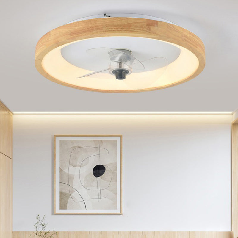 Modern Minimalist Round Dome Wood Acrylic LED Ceiling Fan Light for Bedroom