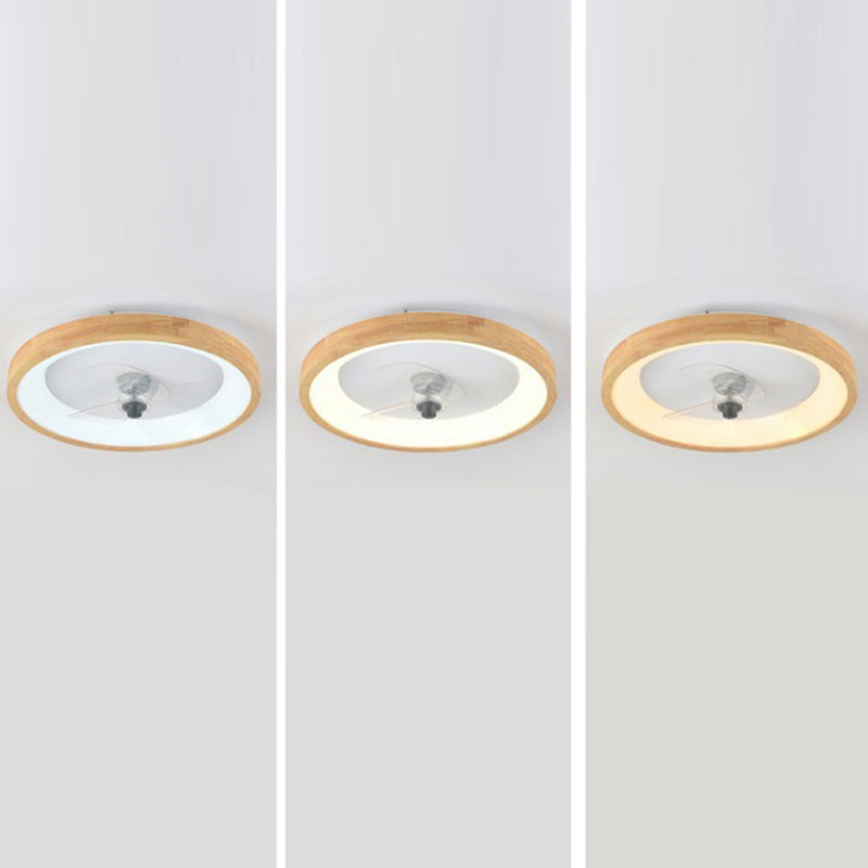 Modern Minimalist Round Dome Wood Acrylic LED Ceiling Fan Light for Bedroom