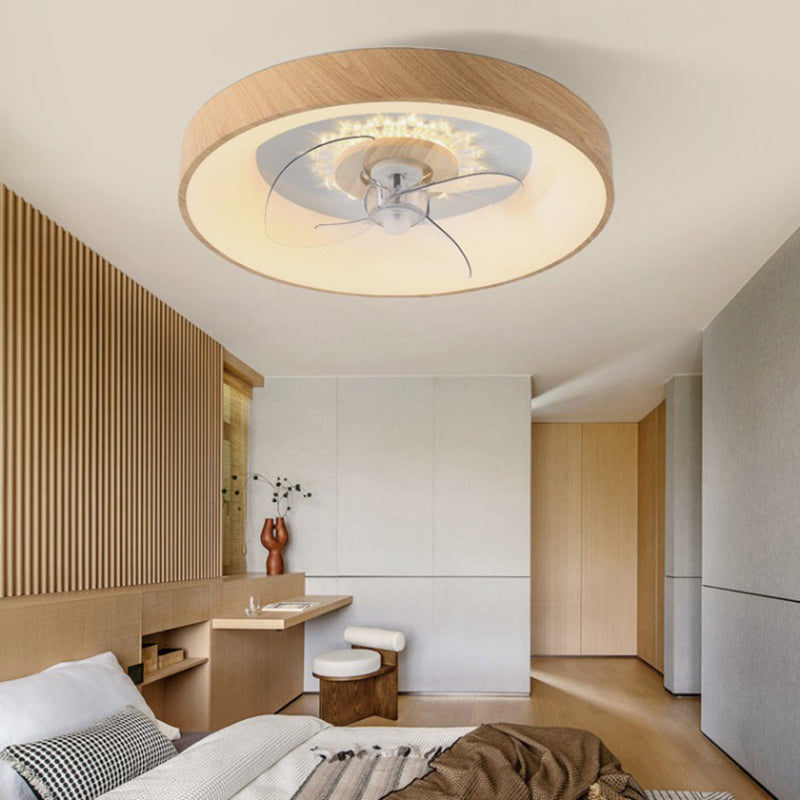 Modern Minimalist Round Dome Wood Acrylic LED Ceiling Fan Light for Bedroom