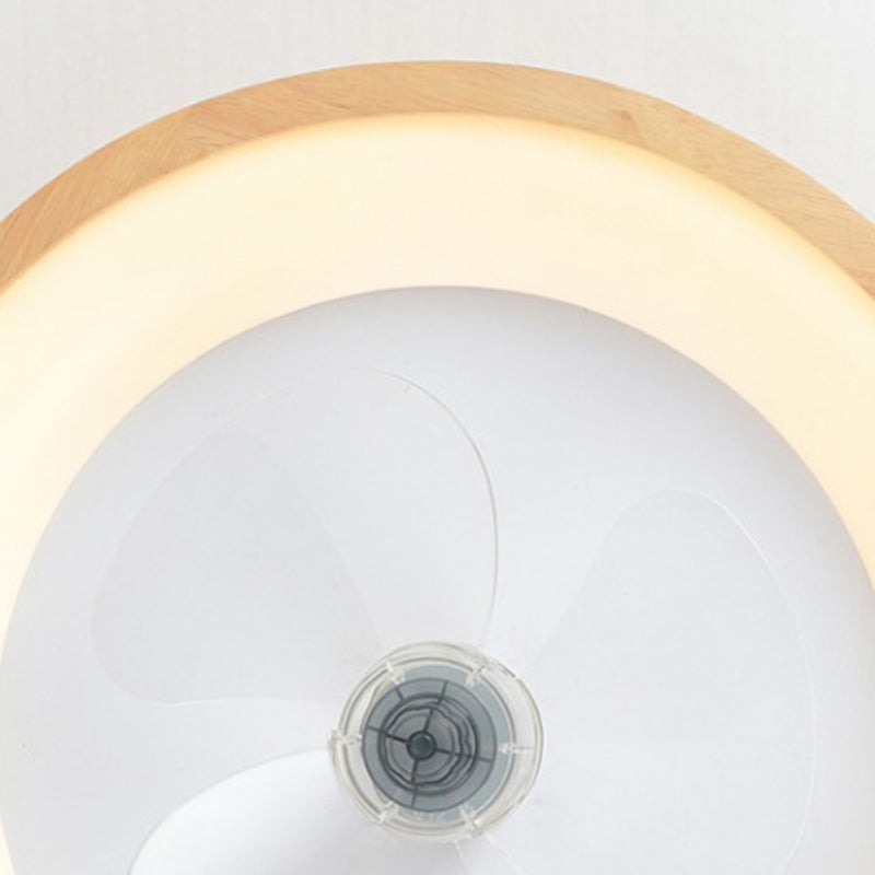 Modern Minimalist Round Dome Wood Acrylic LED Ceiling Fan Light for Bedroom