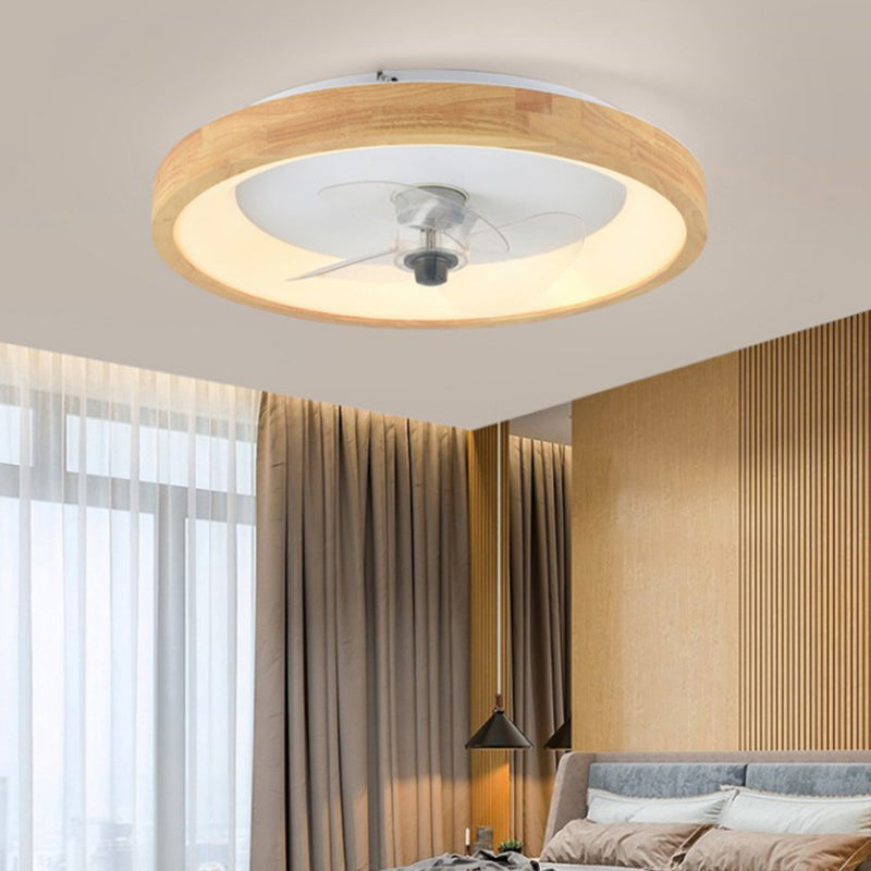 Modern Minimalist Round Dome Wood Acrylic LED Ceiling Fan Light for Bedroom