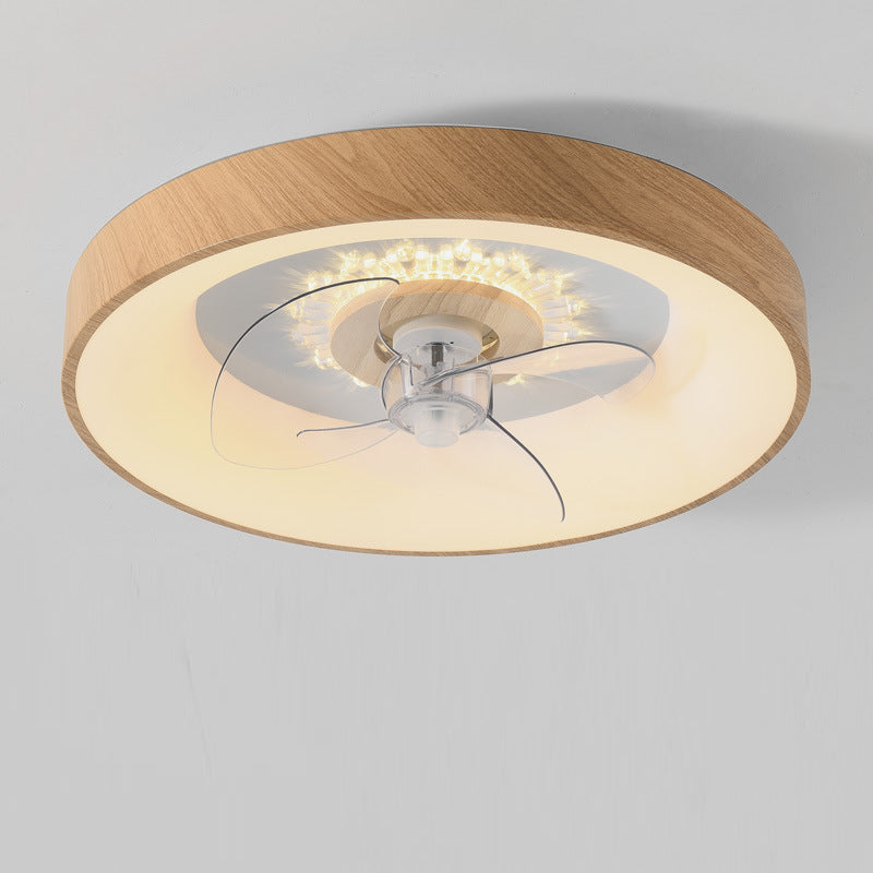 Modern Minimalist Round Dome Wood Acrylic LED Ceiling Fan Light for Bedroom