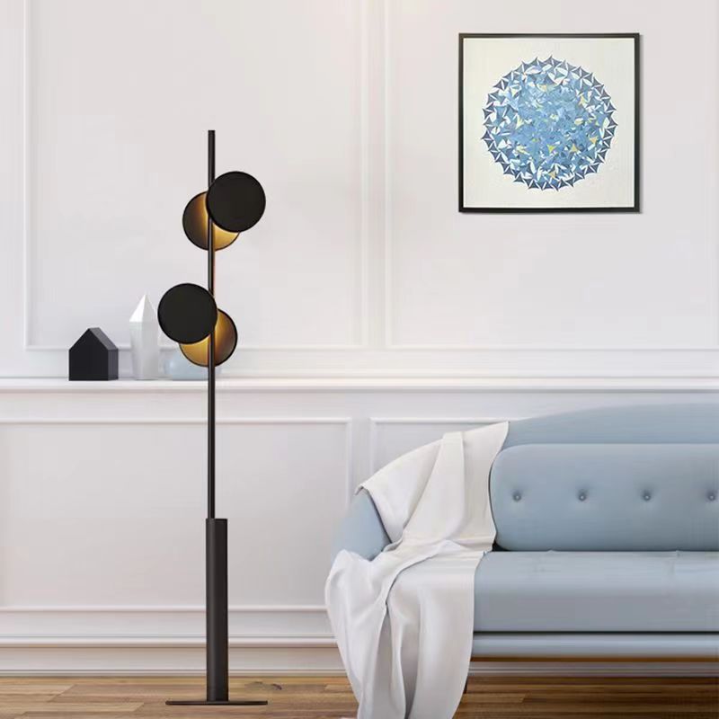 Contemporary Scandinavian Round Linear Iron LED Floor Lamp for Living Room