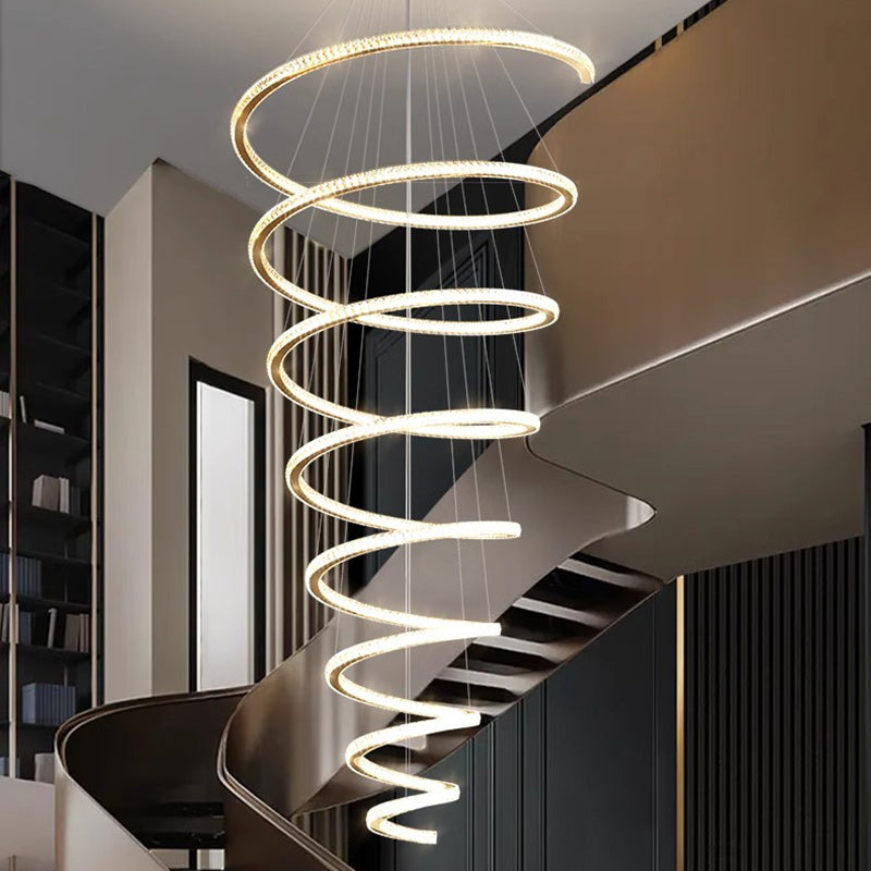Modern Luxury Spiral Stainless Steel Crystal LED Chandelier for Living Room Elegant Lighting Fixture