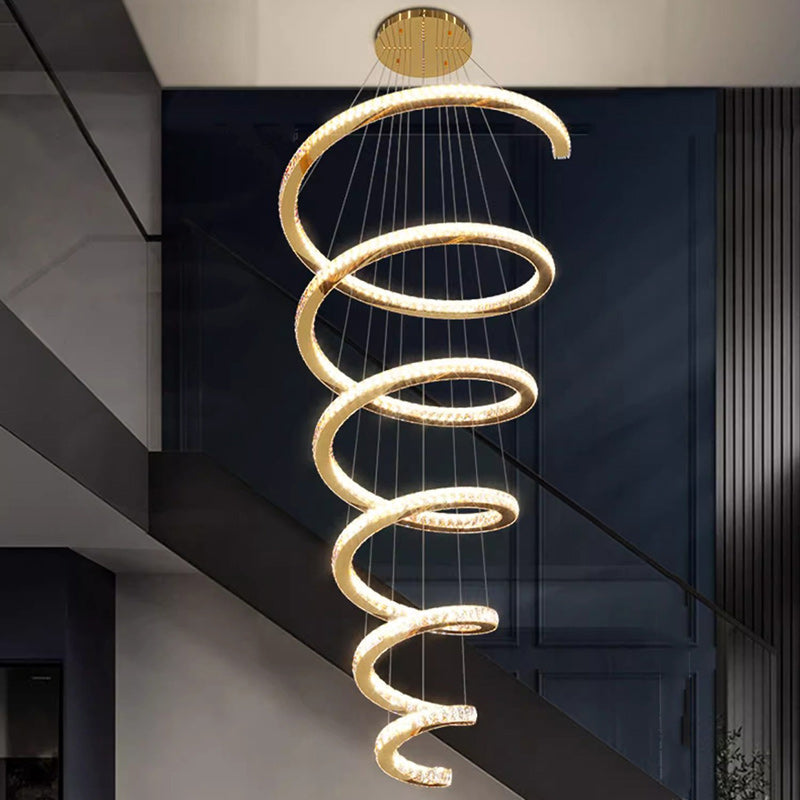 Modern Luxury Spiral Stainless Steel Crystal LED Chandelier for Living Room Elegant Lighting Fixture