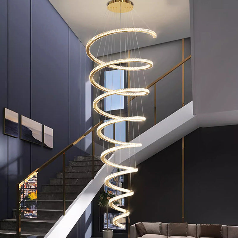 Modern Luxury Spiral Stainless Steel Crystal LED Chandelier for Living Room Elegant Lighting Fixture