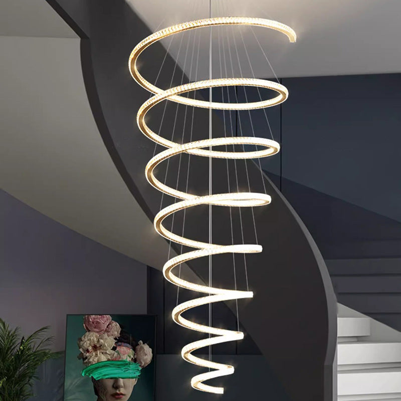 Modern Luxury Spiral Stainless Steel Crystal LED Chandelier for Living Room Elegant Lighting Fixture