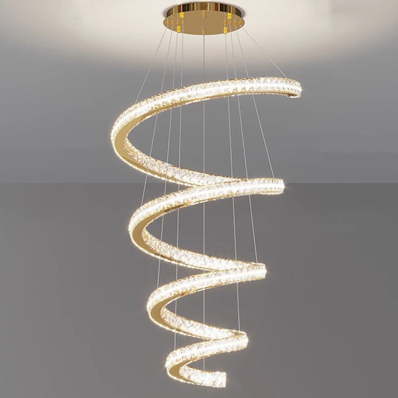 Modern Luxury Spiral Stainless Steel Crystal LED Chandelier for Living Room Elegant Lighting Fixture