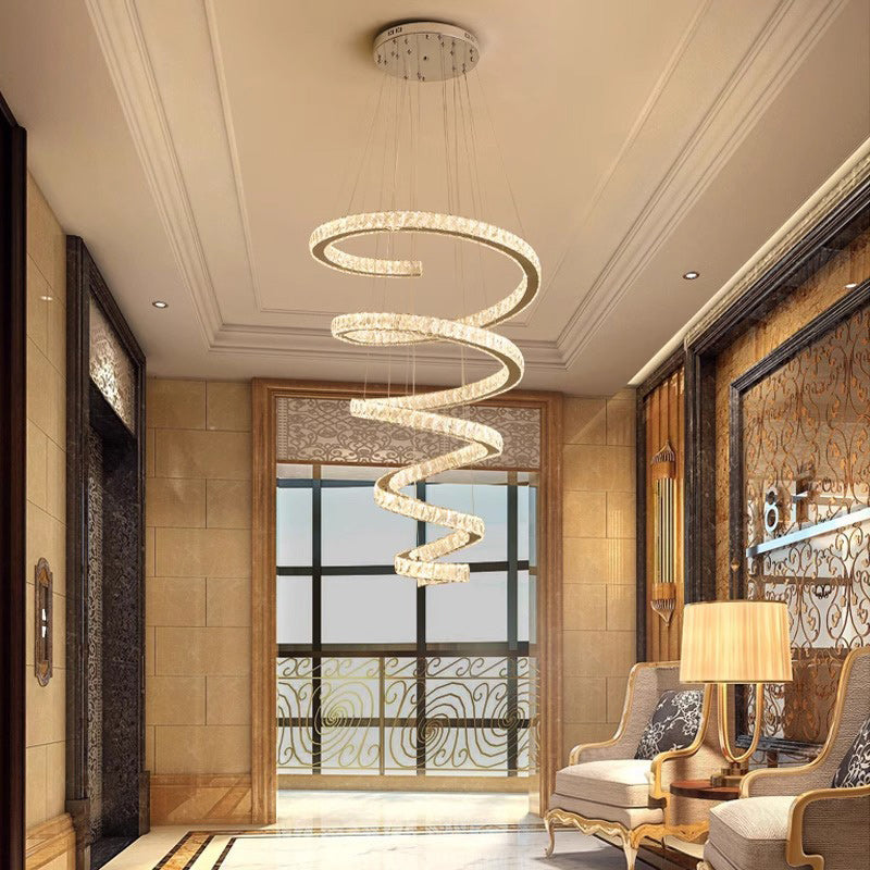 Modern Luxury Spiral Stainless Steel Crystal LED Chandelier for Living Room Elegant Lighting Fixture