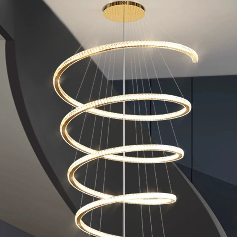 Modern Luxury Spiral Stainless Steel Crystal LED Chandelier for Living Room Elegant Lighting Fixture