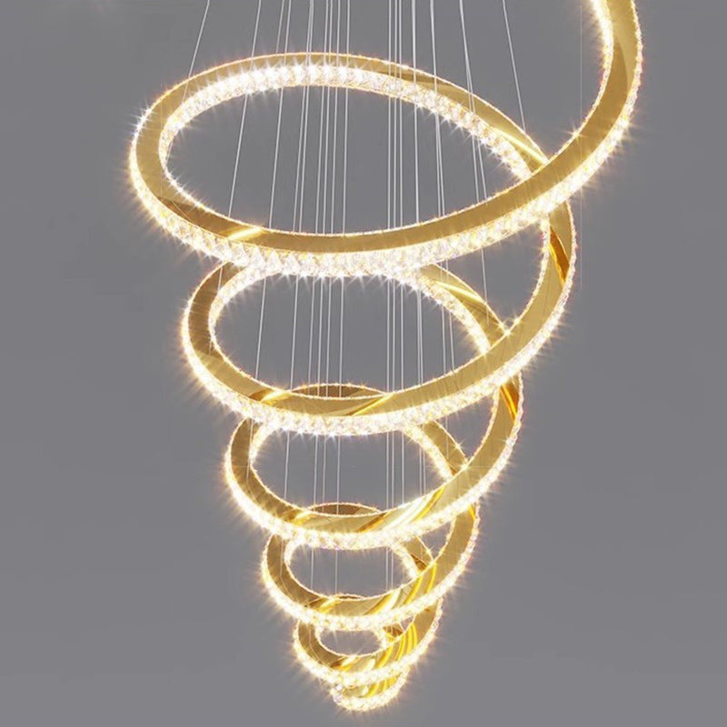 Modern Luxury Spiral Stainless Steel Crystal LED Chandelier for Living Room Elegant Lighting Fixture
