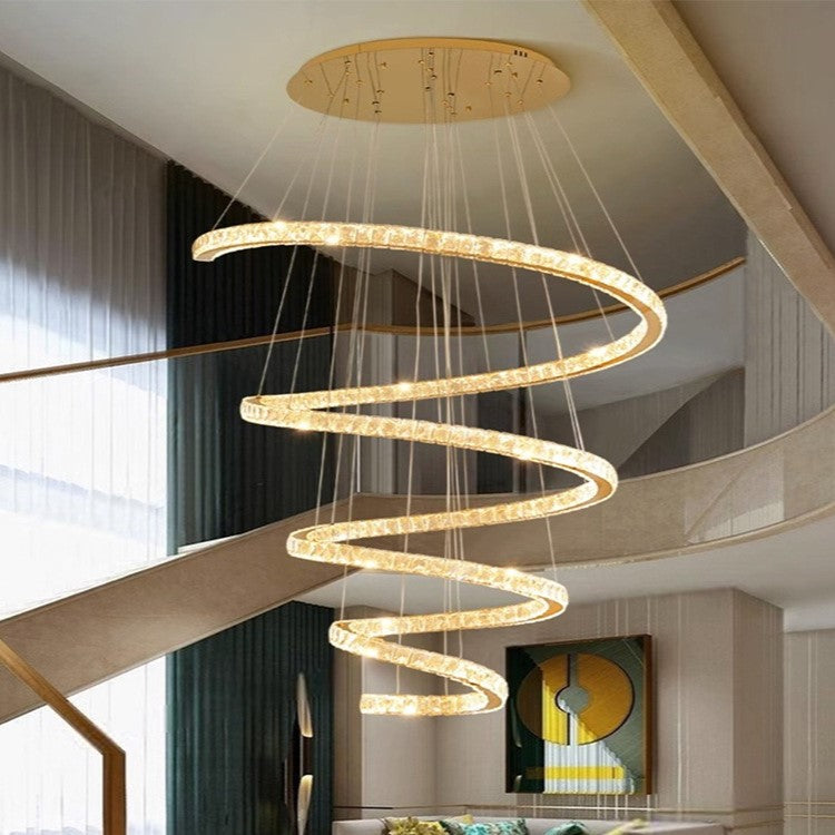 Modern Luxury Spiral Stainless Steel Crystal LED Chandelier for Living Room Elegant Lighting Fixture