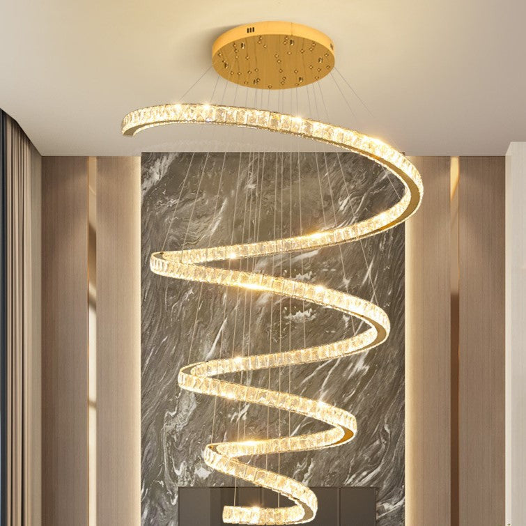 Modern Luxury Spiral Stainless Steel Crystal LED Chandelier for Living Room Elegant Lighting Fixture
