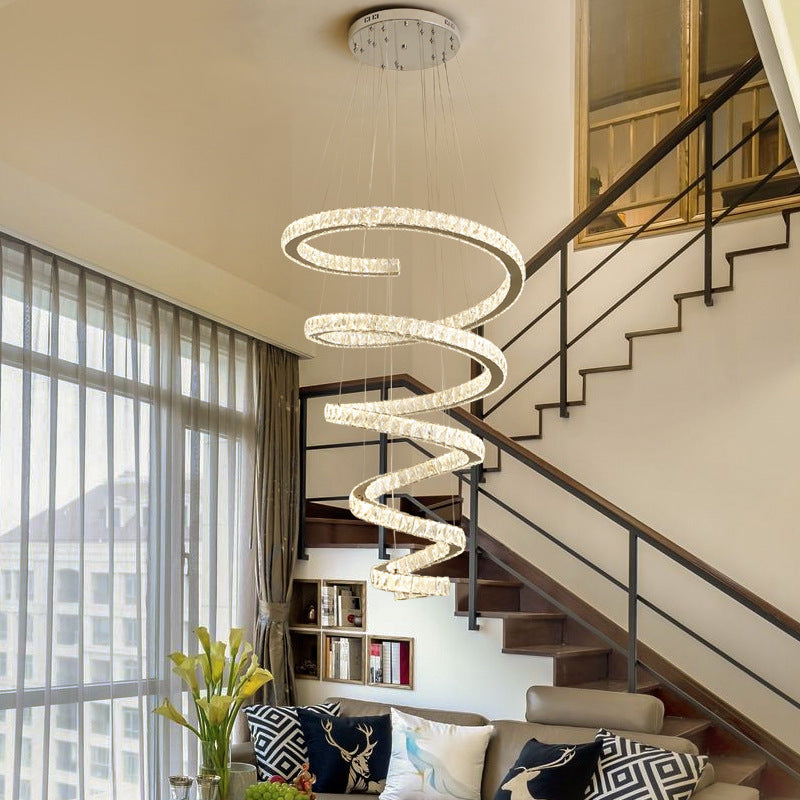 Modern Luxury Spiral Stainless Steel Crystal LED Chandelier for Living Room Elegant Lighting Fixture