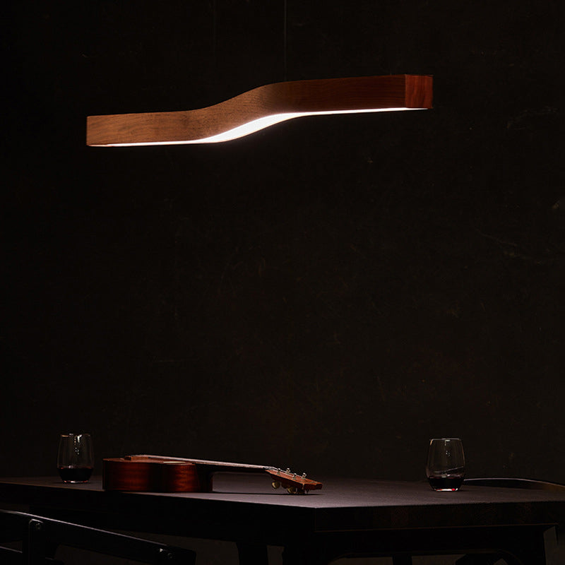 Modern Minimalist Wood Grain Iron LED Chandelier for Dining Room