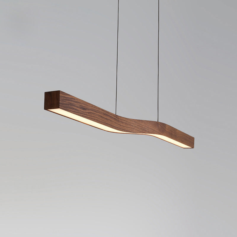 Modern Minimalist Wood Grain Iron LED Chandelier for Dining Room