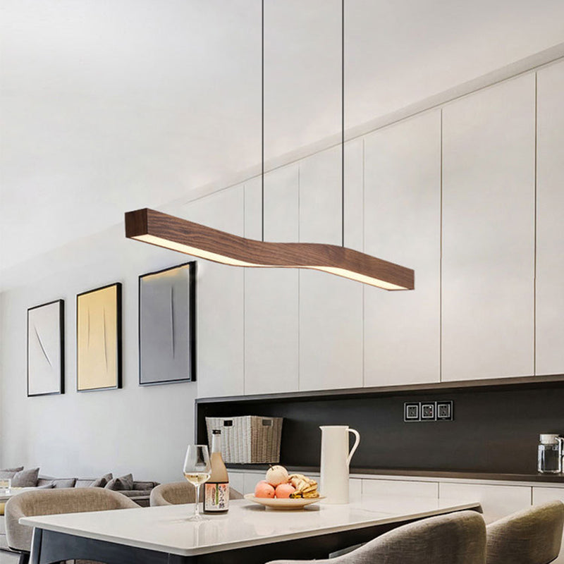 Modern Minimalist Wood Grain Iron LED Chandelier for Dining Room
