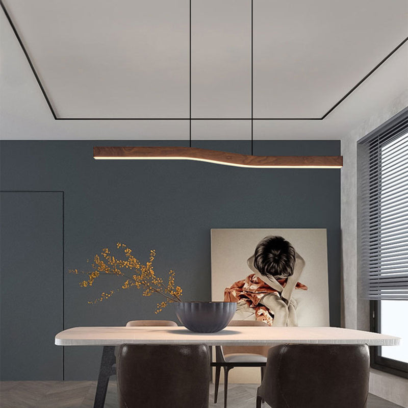 Modern Minimalist Wood Grain Iron LED Chandelier for Dining Room
