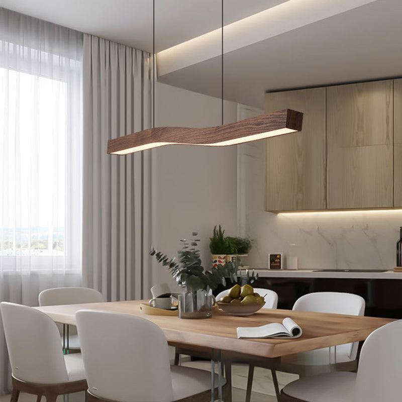 Modern Minimalist Wood Grain Iron LED Chandelier for Dining Room