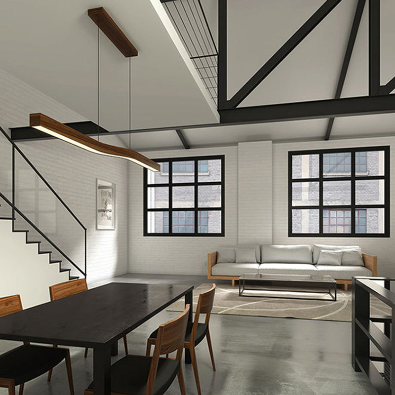 Modern Minimalist Wood Grain Iron LED Chandelier for Dining Room