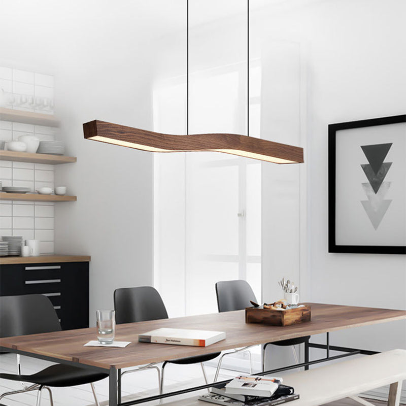 Modern Minimalist Wood Grain Iron LED Chandelier for Dining Room