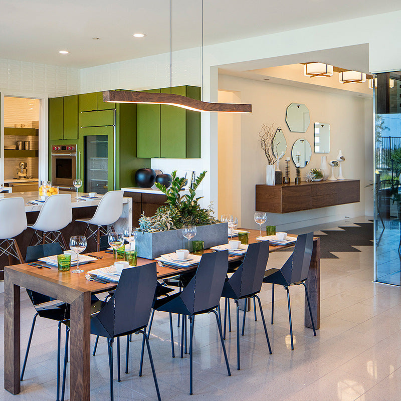 Modern Minimalist Wood Grain Iron LED Chandelier for Dining Room