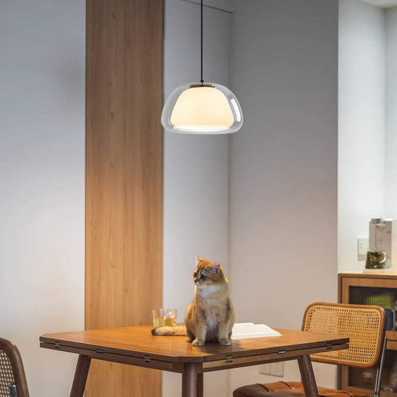Contemporary Cream Jelly Oval Iron Glass Pendant Light for Bedroom