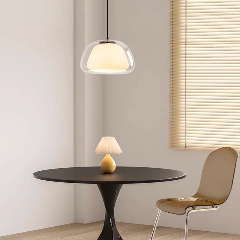 Contemporary Cream Jelly Oval Iron Glass Pendant Light for Bedroom