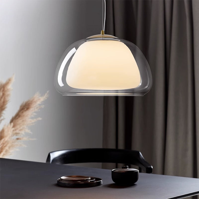Contemporary Cream Jelly Oval Iron Glass Pendant Light for Bedroom