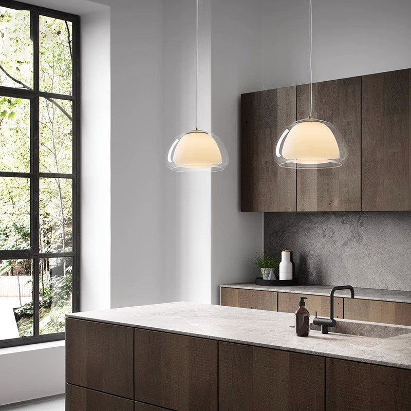 Contemporary Cream Jelly Oval Iron Glass Pendant Light for Bedroom