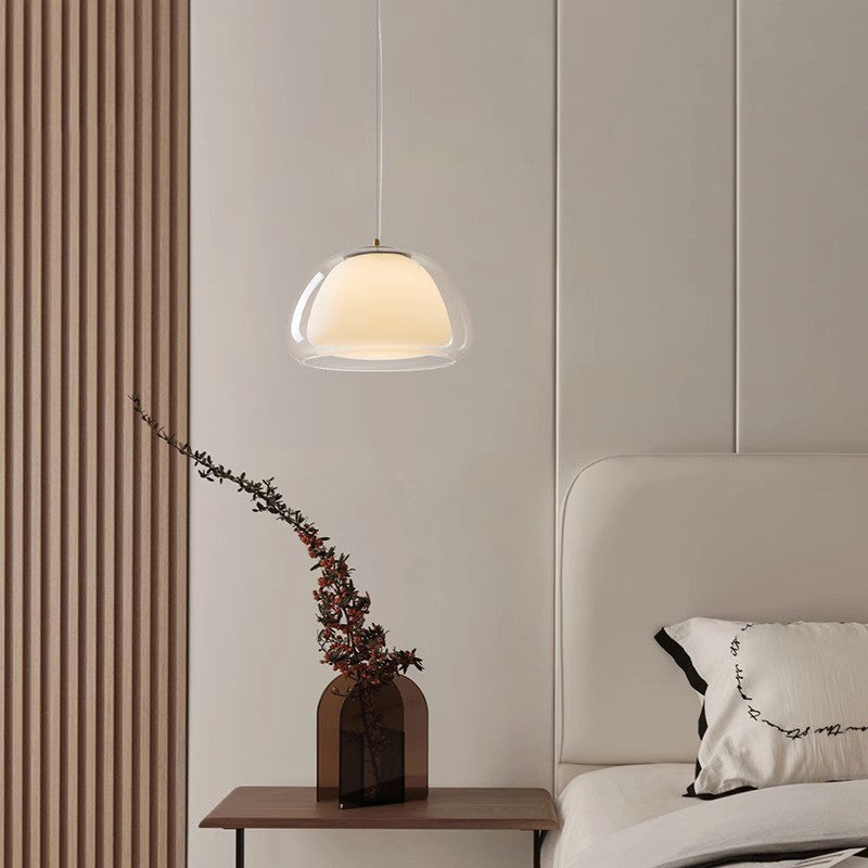 Contemporary Cream Jelly Oval Iron Glass Pendant Light for Bedroom
