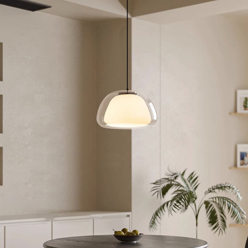 Contemporary Cream Jelly Oval Iron Glass Pendant Light for Bedroom
