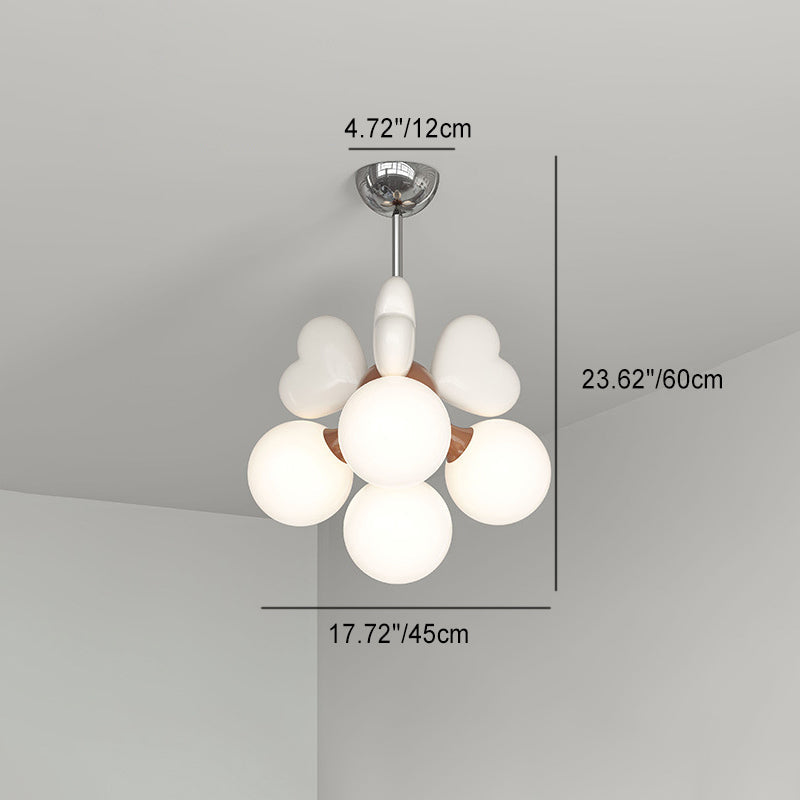 Contemporary Scandinavian Cream Love Heart Kids Round Orb Chandelier 4/6 Light Bedroom Decor
