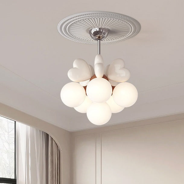 Contemporary Scandinavian Cream Love Heart Kids Round Orb Chandelier 4/6 Light Bedroom Decor