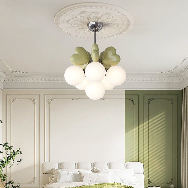 Contemporary Scandinavian Cream Love Heart Kids Round Orb Chandelier 4/6 Light Bedroom Decor