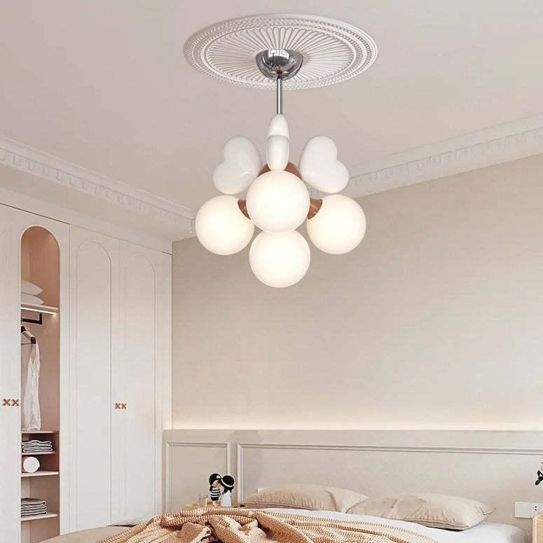 Contemporary Scandinavian Cream Love Heart Kids Round Orb Chandelier 4/6 Light Bedroom Decor