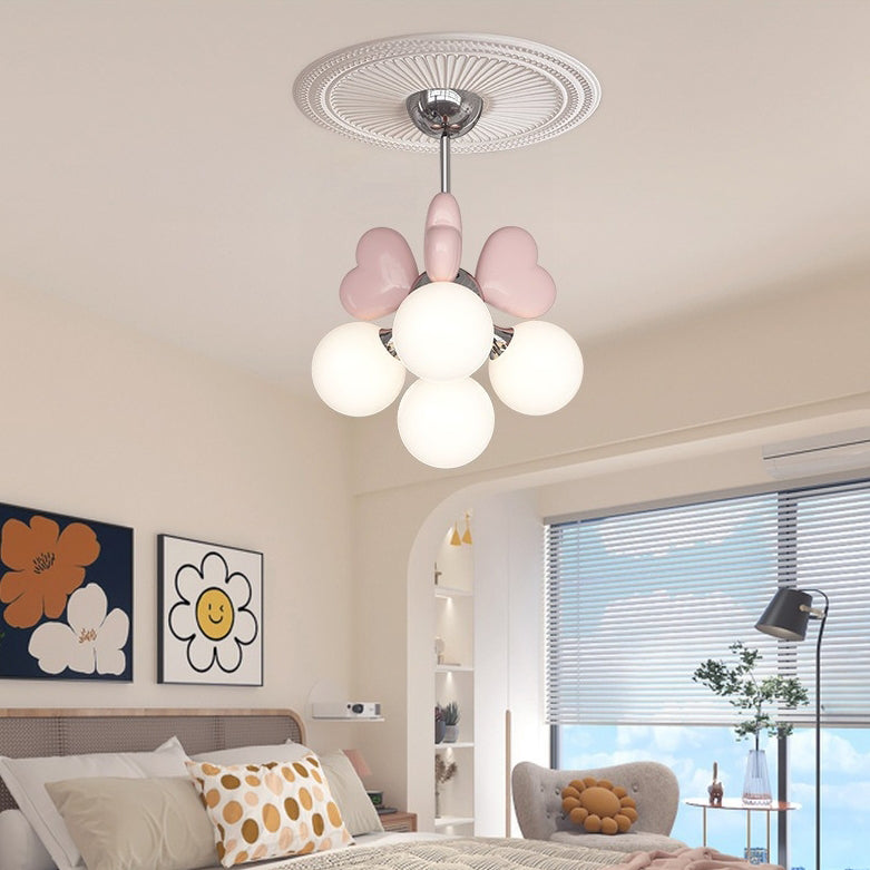 Contemporary Scandinavian Cream Love Heart Kids Round Orb Chandelier 4/6 Light Bedroom Decor