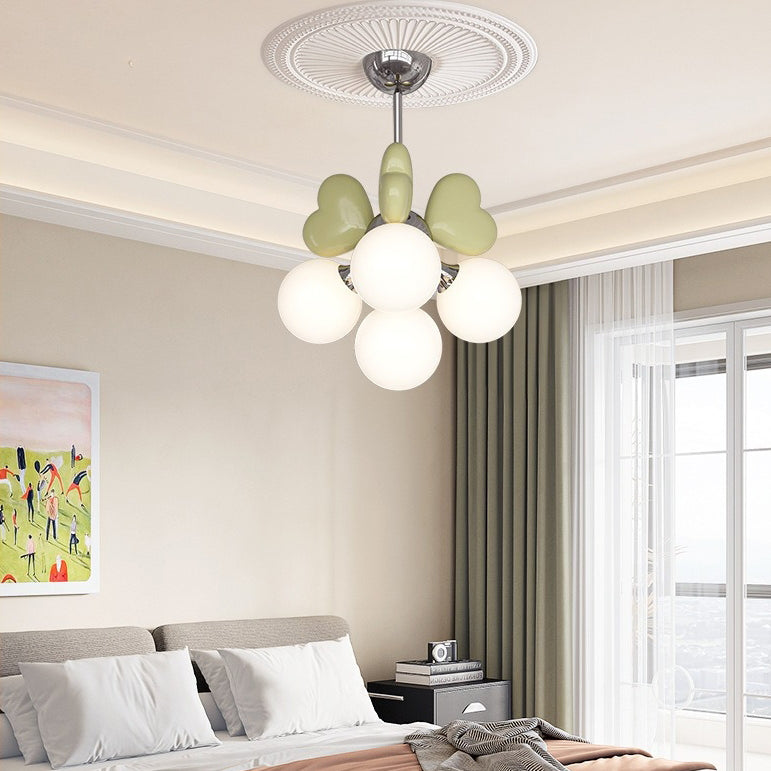 Contemporary Scandinavian Cream Love Heart Kids Round Orb Chandelier 4/6 Light Bedroom Decor