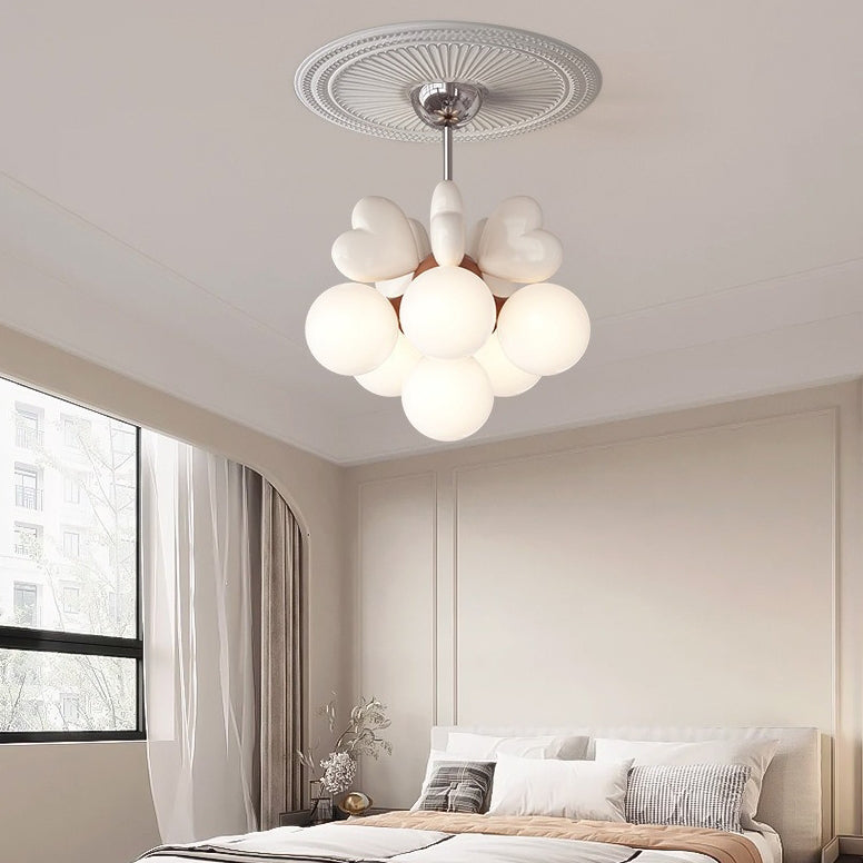 Contemporary Scandinavian Cream Love Heart Kids Round Orb Chandelier 4/6 Light Bedroom Decor