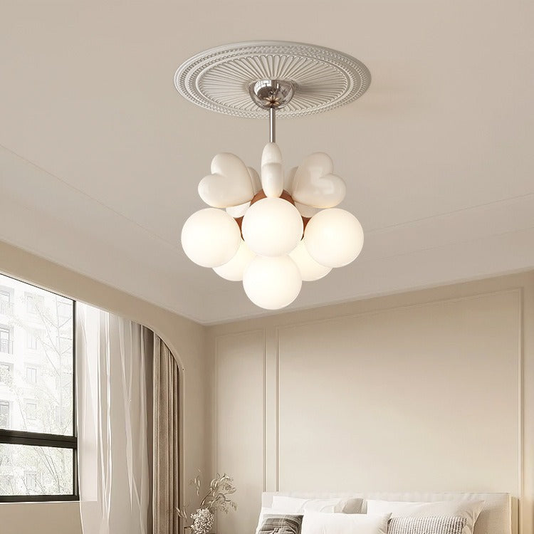 Contemporary Scandinavian Cream Love Heart Kids Round Orb Chandelier 4/6 Light Bedroom Decor